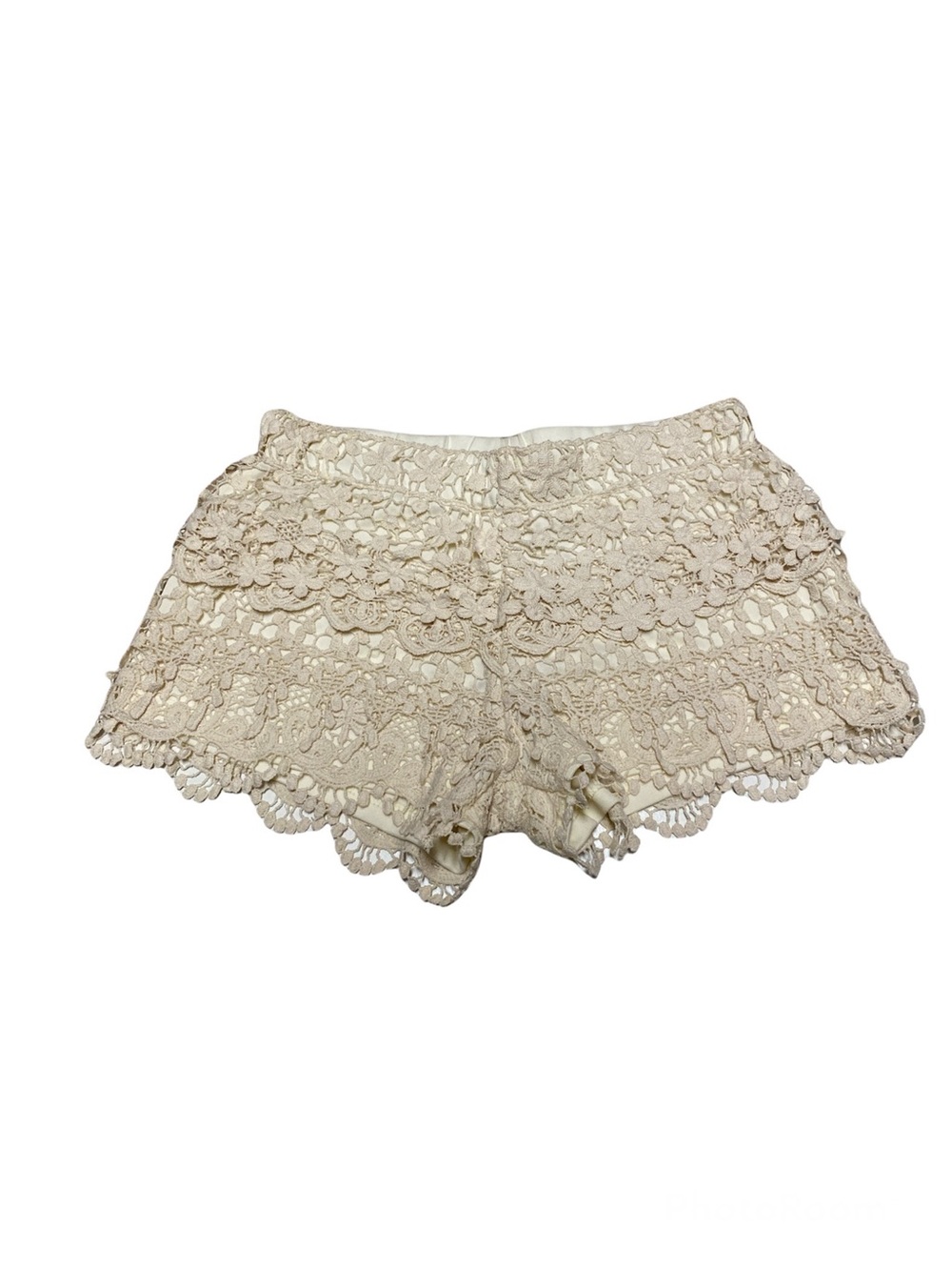 Crochet Shorts Womens S Beige Floral Pull On Elastic Waist Vivid Importers Of NY